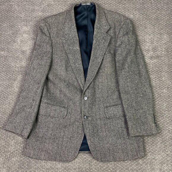 Lands End Herringbone Tweed Blazer Mens 40R Fits Short Gray Lambs Wool - Picture 1 of 15